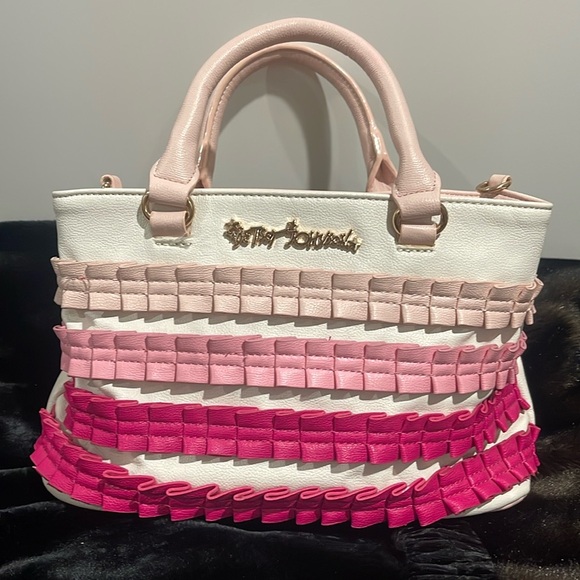 BETSEY JOHNSON White Crossbody/Handbag with Pink Gradient Ruffles - Picture 15 of 16